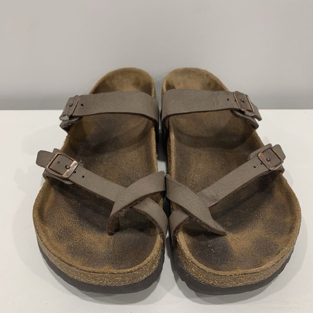 Birkenstock Mayari Brown Leather Loop Slip On Sandals Shoes Womens Sz 9-9.5/EU40 - Picture 5 of 11